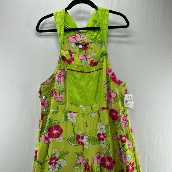 Boston Proper Jumpsuit Womens XS Wide Leg Sleeveless Bib Pocket Floral Green Red - Picture 3 of 13